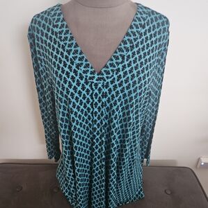 Croft & Barrow Teal and Black Patterned Top